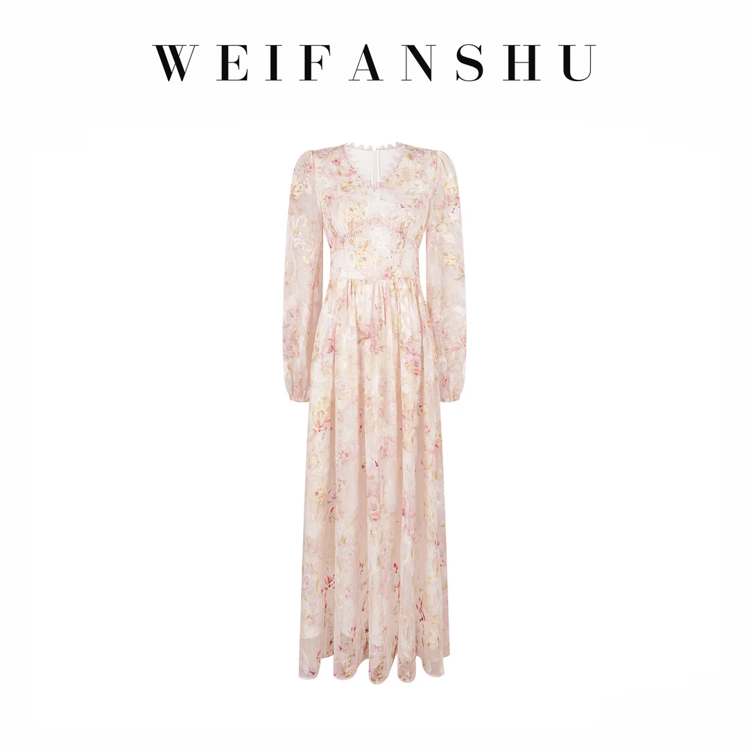 WEIFANSHU/魏凡舒【微醺日落】春夏新款宽松印花甜美气质优雅连衣裙
