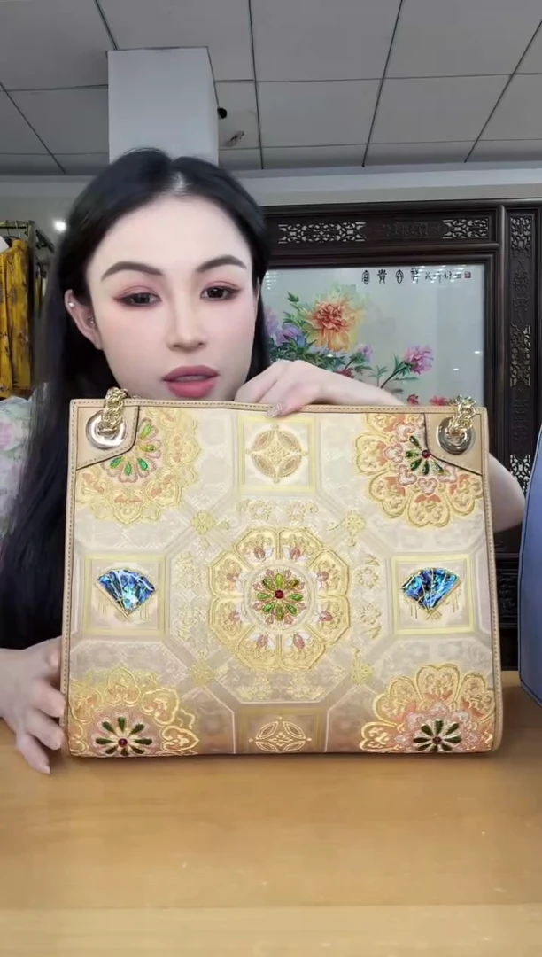 织物c****n金色链条托特