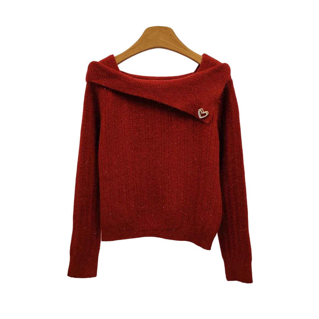 YITONG/倚桐2024冬季方领套头针织衫法式轻奢气质毛衣（M4C82146）