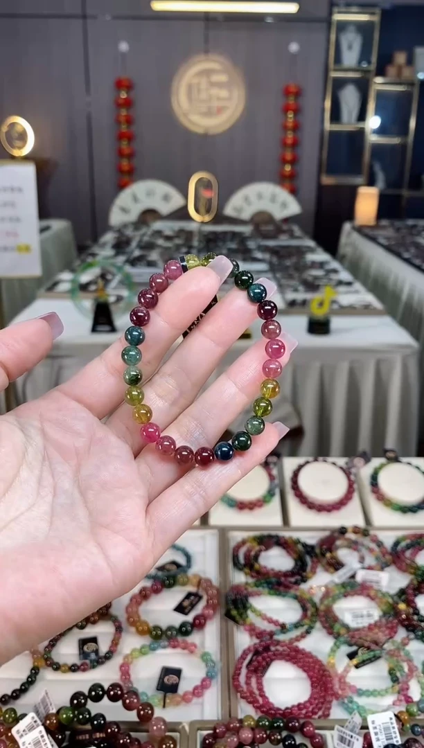 未镶嵌冰透体老矿碧玺单圈手串6mm+碧玺蔡***樱hon多样性发一条