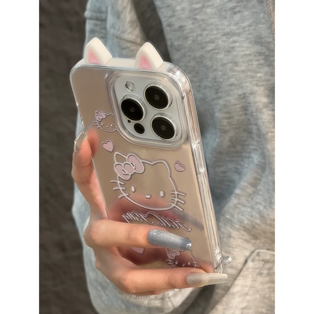欧克里里粉色Kitty兔耳朵适用苹果16vivo华为oppo小米羽纱手机壳