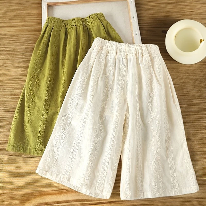 超薄女童夏季裤子纯棉中裤儿童新款阔腿裤小女孩休闲裤七分裤a类