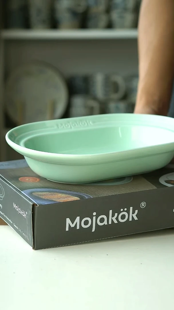 微瑕出法国Mojakok薄荷绿椭圆盘25cm@4-2@