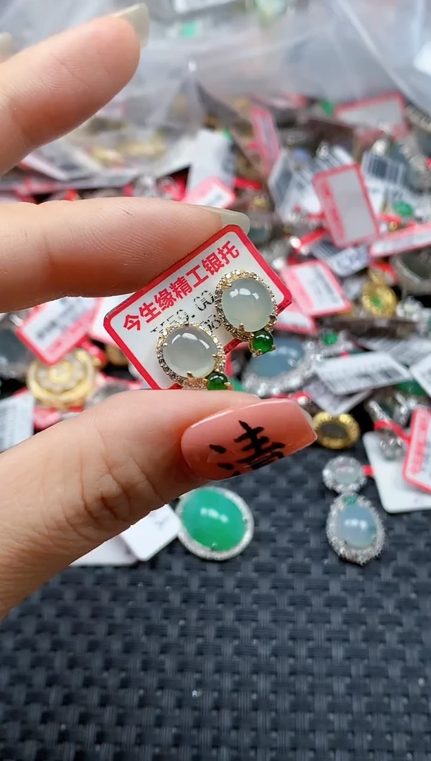 银S925镶嵌戒指翡翠天然A货缅甸翡翠