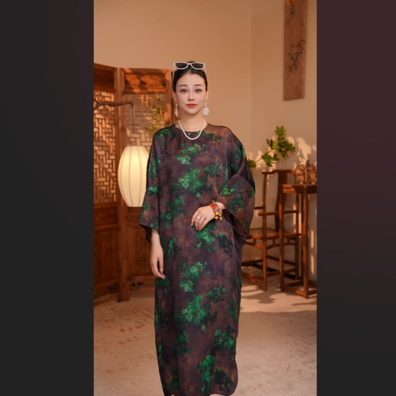 【墨绿芳华】阔太太时髦服装宽松袍子网红时尚炸街新款女装连衣裙