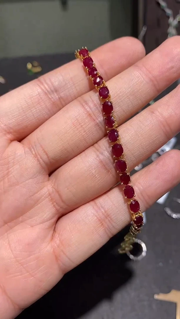 银S925镶嵌手链红宝石手链