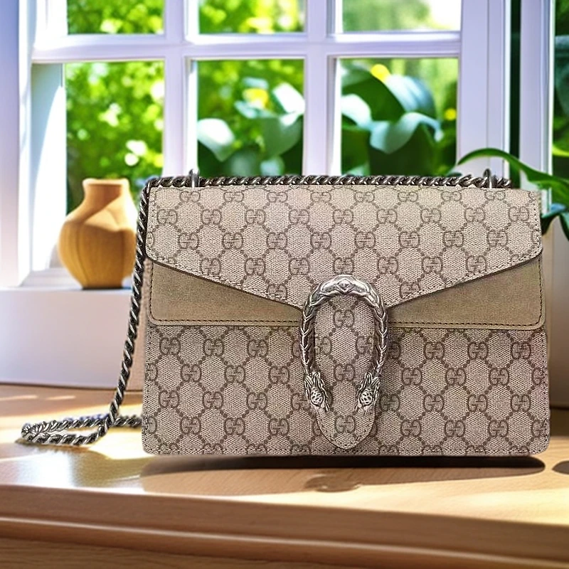 99新 GUCCI/古驰 经典翻盖酒神中号/驼色/单肩口盖包（F店）