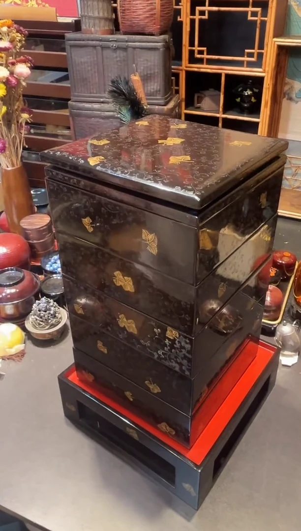沈金 双盖五段+重台（明治时期，微瑕，介意勿拍）