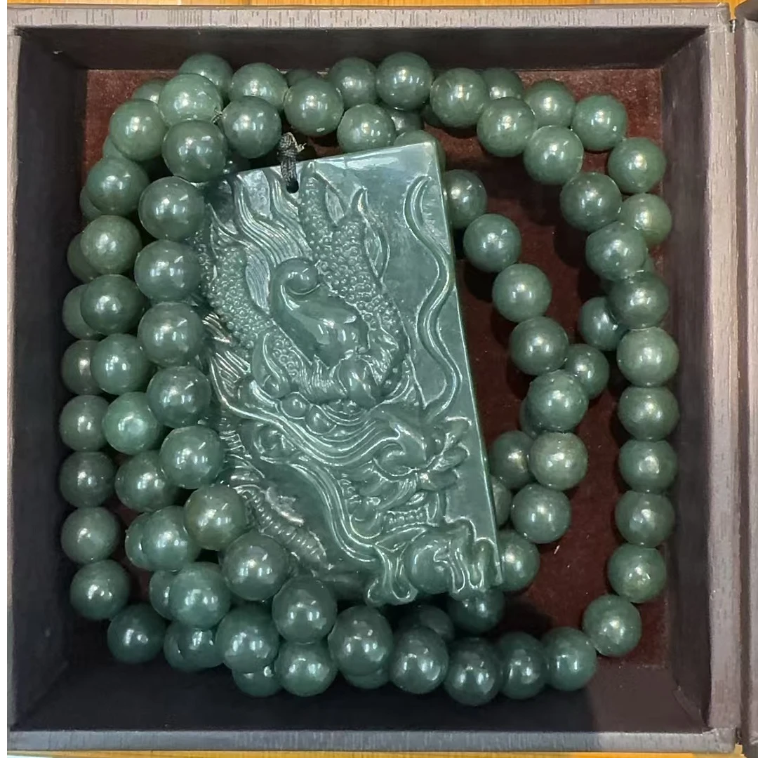 【抖音官方质检发货正品保真】天然和田玉108珠串+龙牌/送原石5斤多