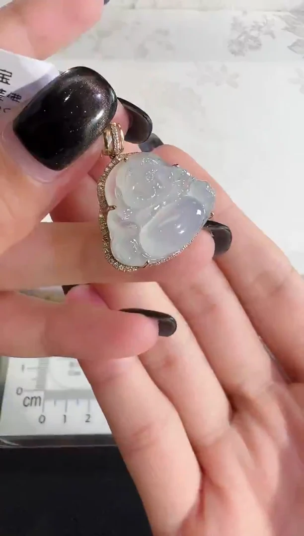 吊坠(不含链)18K金镶嵌翡翠【源头工厂】钻石镶嵌