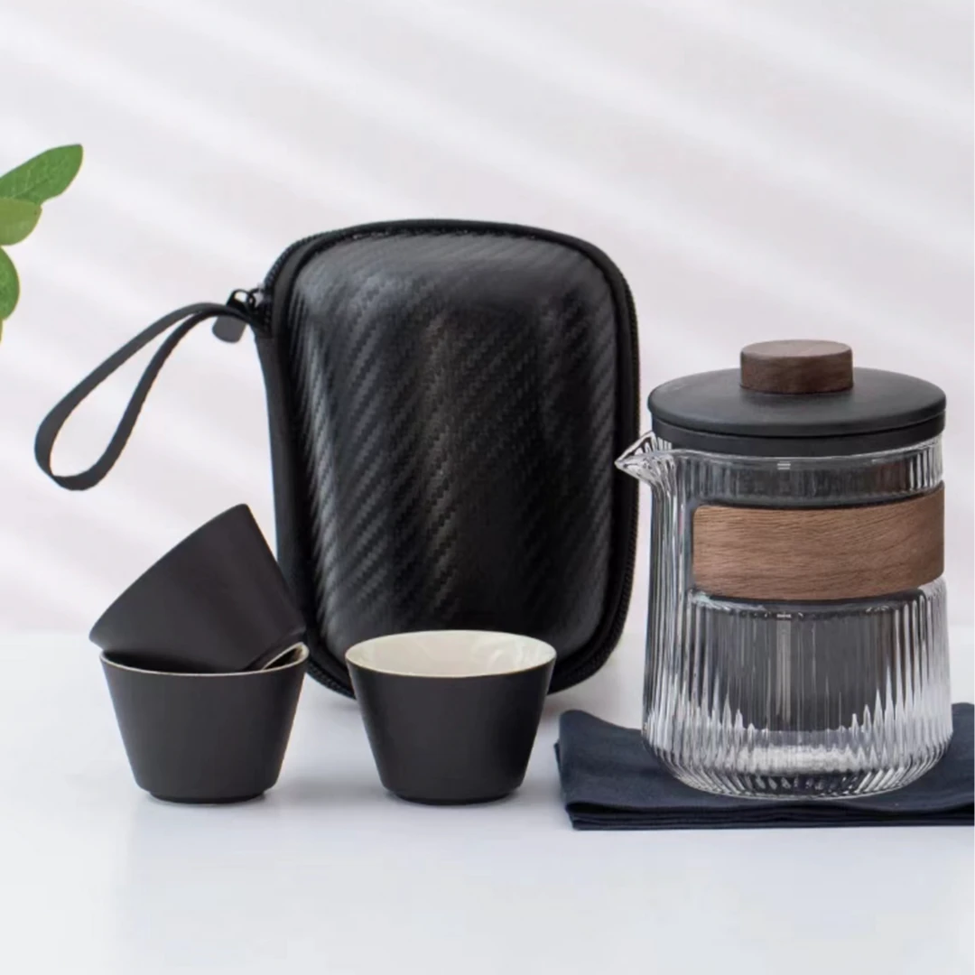 粗陶竖纹一壶三杯快客黑 P241