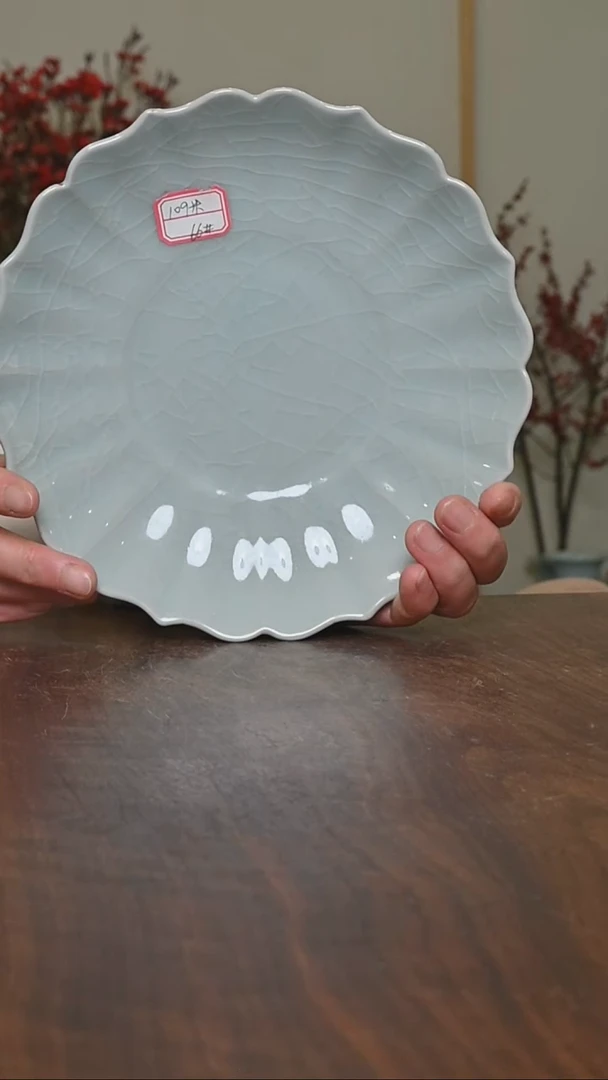 【闪购商品】其他16#微瑕粉青釉朱家汝窑款葵口盘