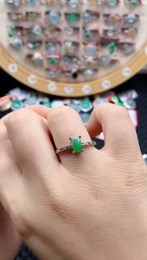 银S925镶嵌戒指翡翠天然A货缅甸翡翠