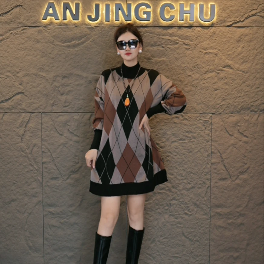 20 AN JING CHU秋冬韩系穿搭显瘦宽松长袖连衣裙女宽松慵懒风上衣