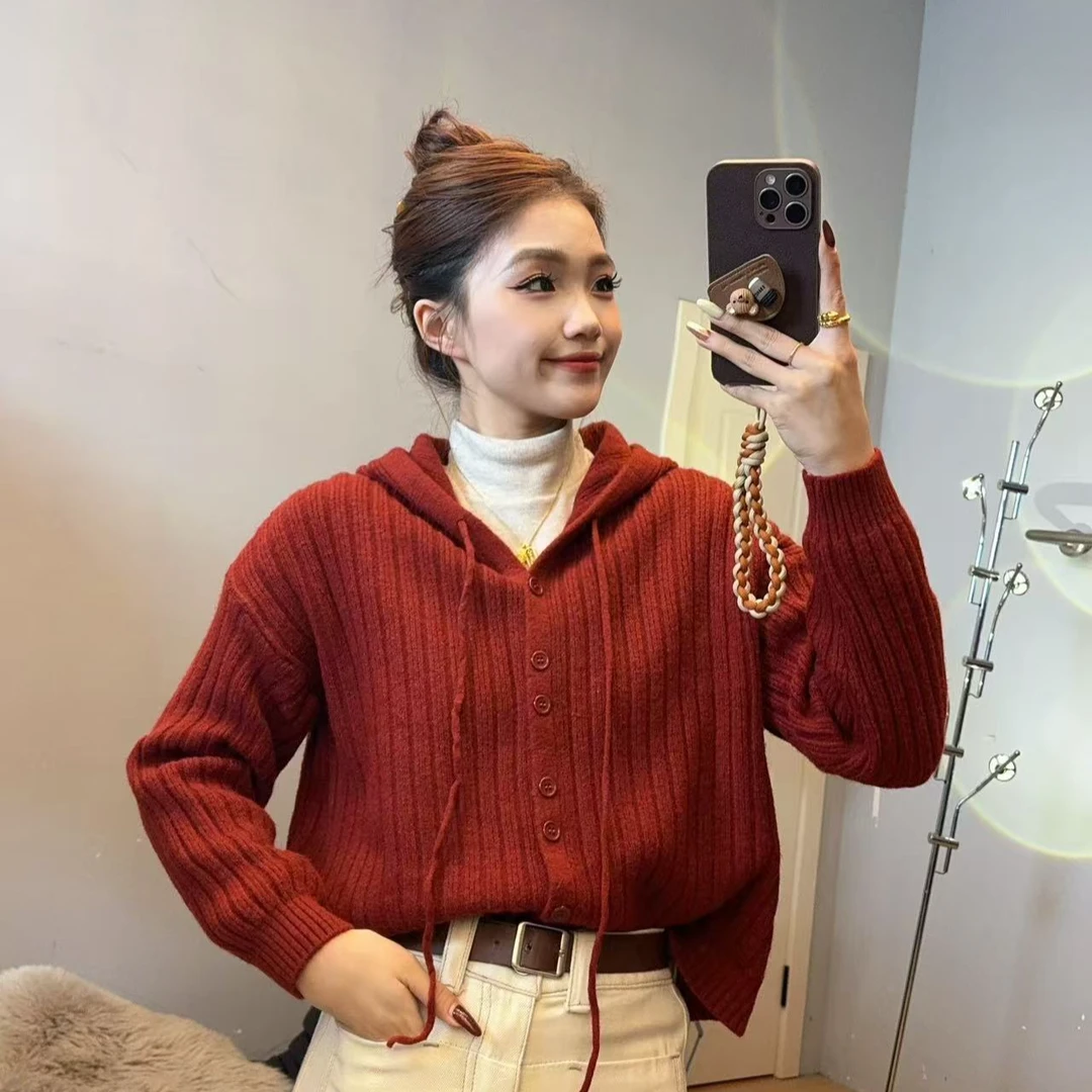 楠哥【编号542】复古连帽宽松显瘦针织开衫 2025春新款