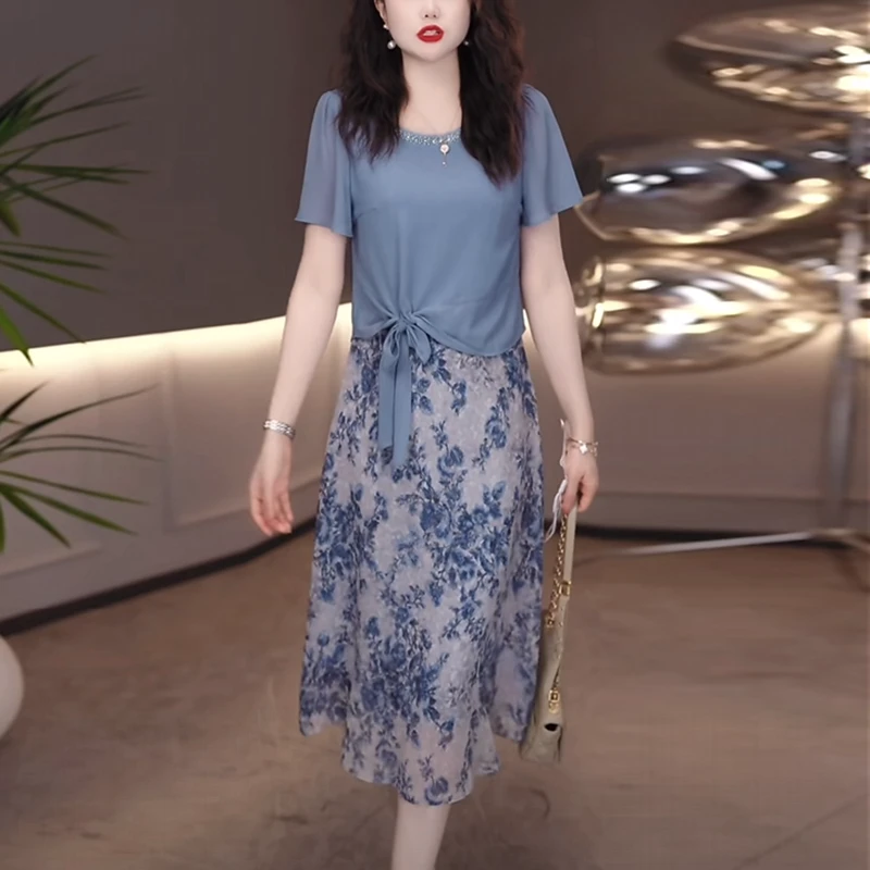 乔琪丝气质轻奢高级感女装2025夏季新款时尚洋气假两件显瘦连衣裙