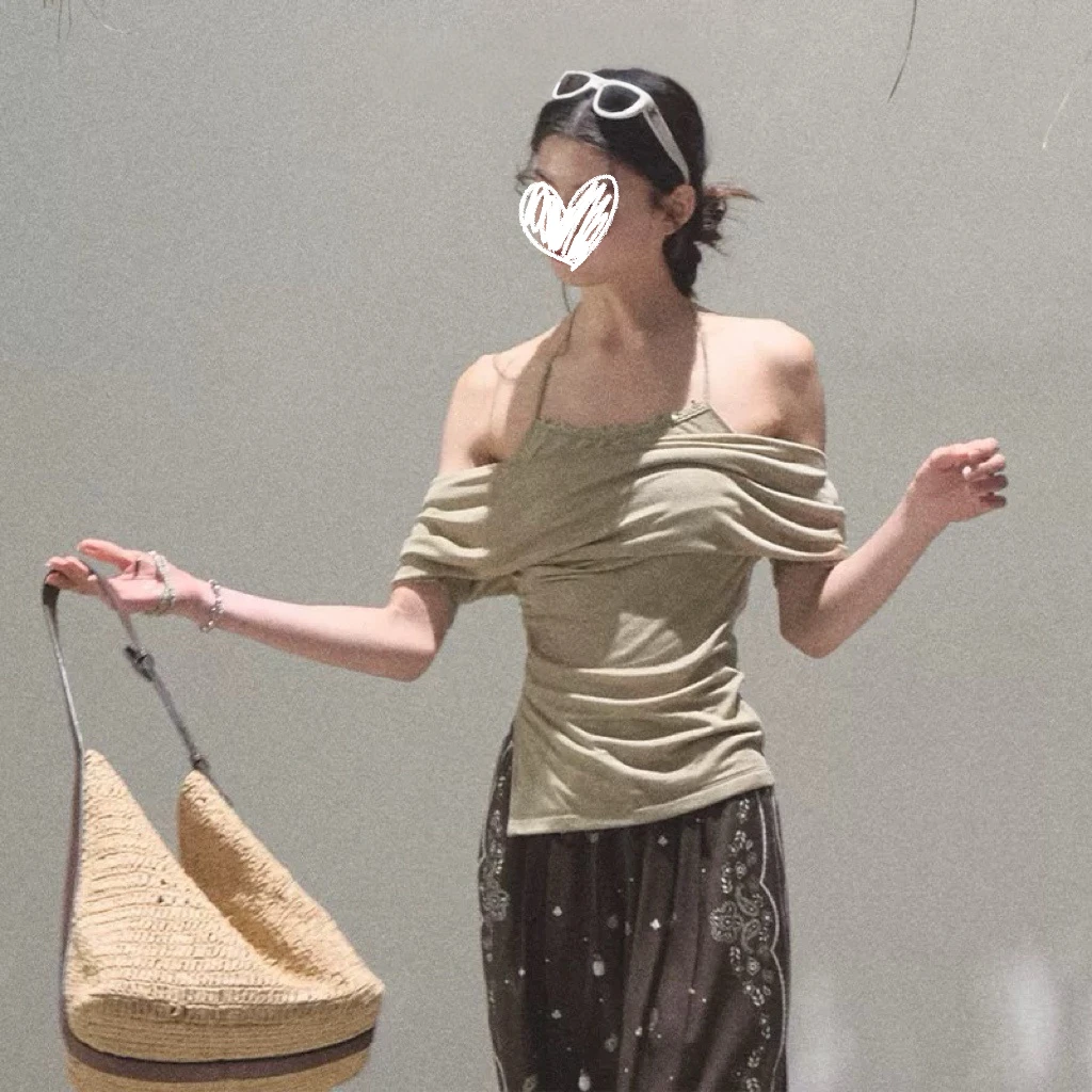 莱赛尔荡领一字肩上衣