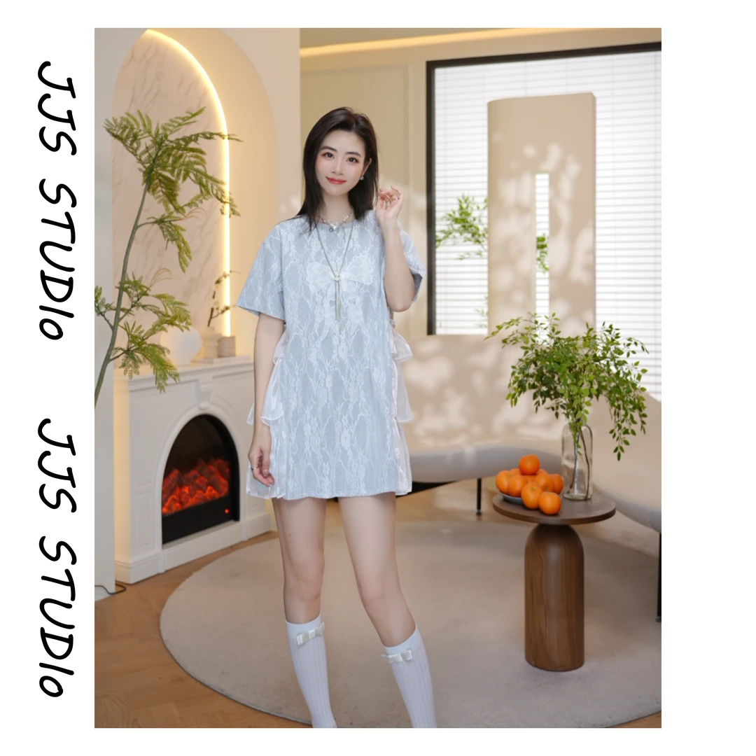 『花影轻舞』2025早春百搭简约小众刺绣蕾丝设计师春夏短袖T恤