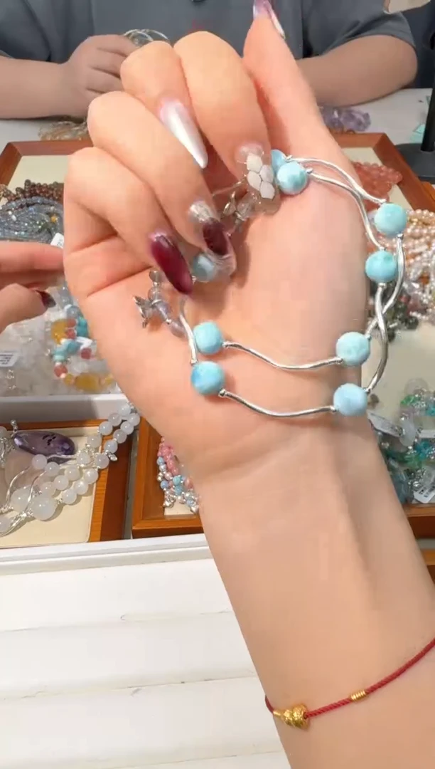 【闪购商品】水晶手链银S925镶嵌J026海纹s弯管银豆款