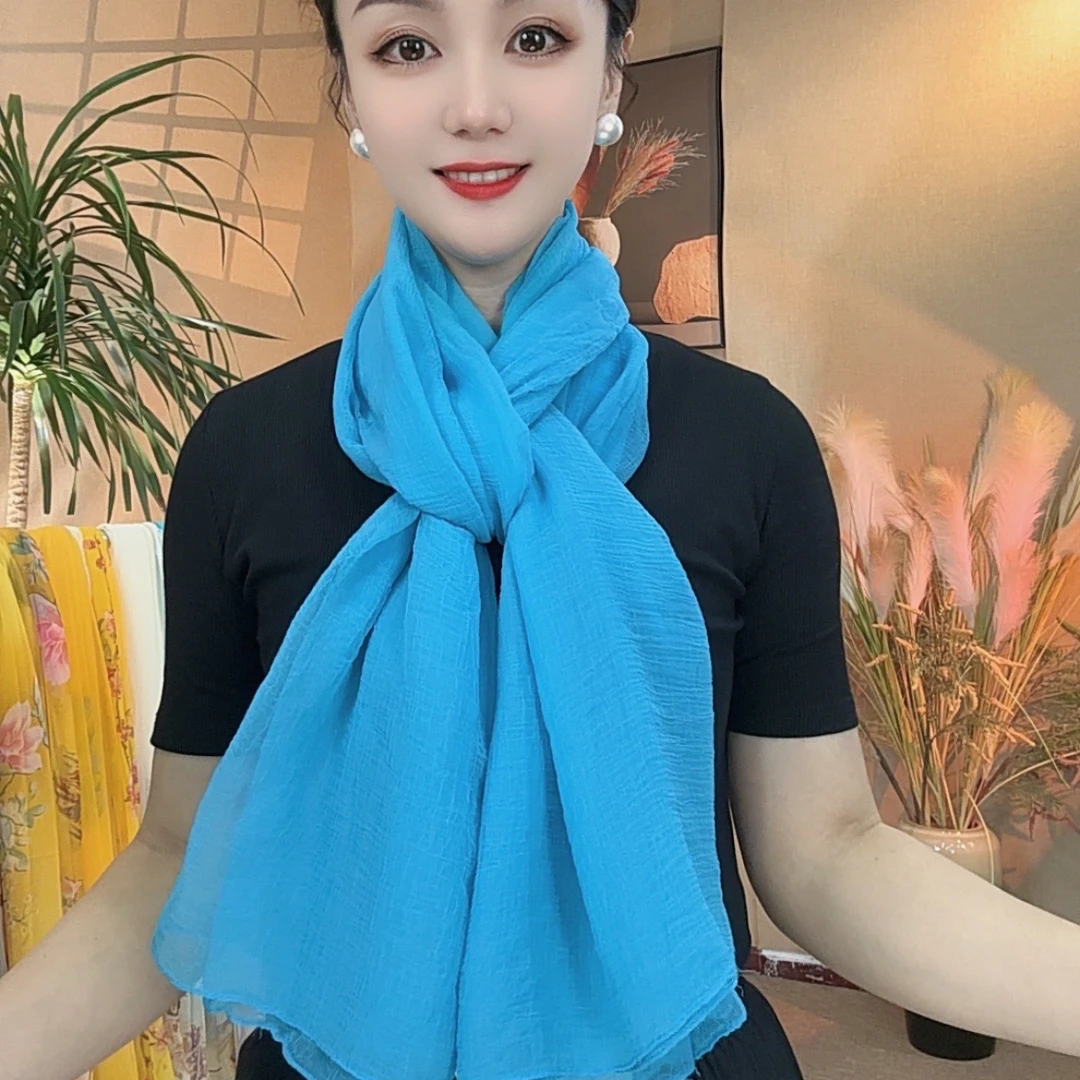 【180*140左右】围巾女百搭长款纯色丝巾纱巾旅游拍照超大