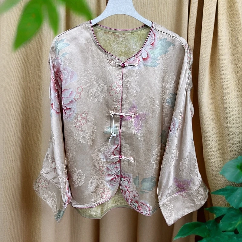 【国色芳华】新中式上衣宽松国风提花圆领女装气质显瘦外套0345