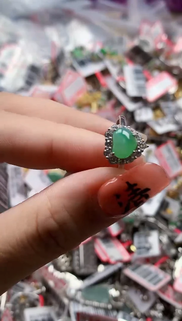 银S925镶嵌戒指翡翠天然A货缅甸翡翠