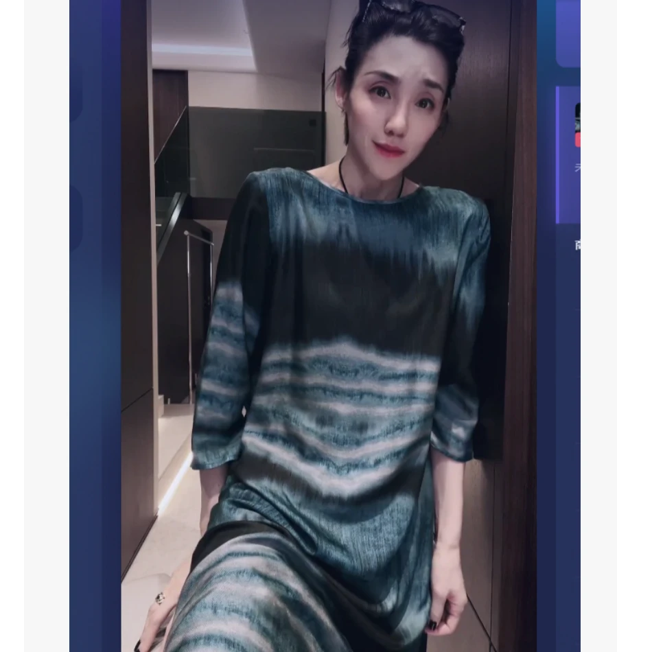 MNFK 出口订单 有腰带 重磅真丝 七分袖连衣裙 Q0566