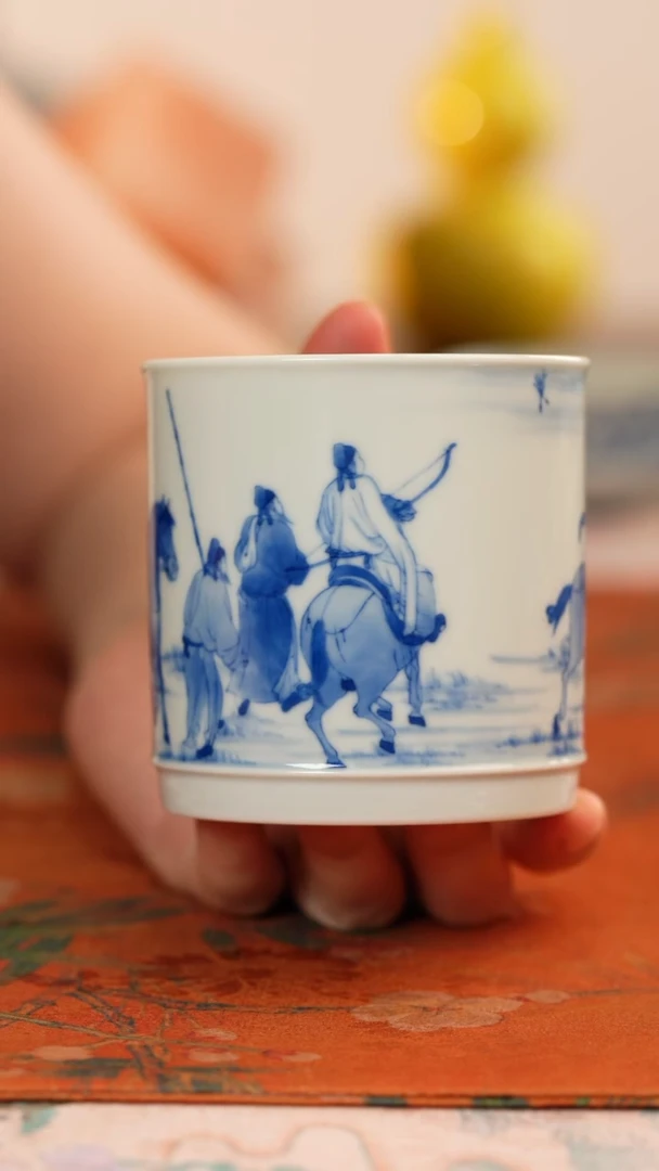 天心传人手造游骑图大杯