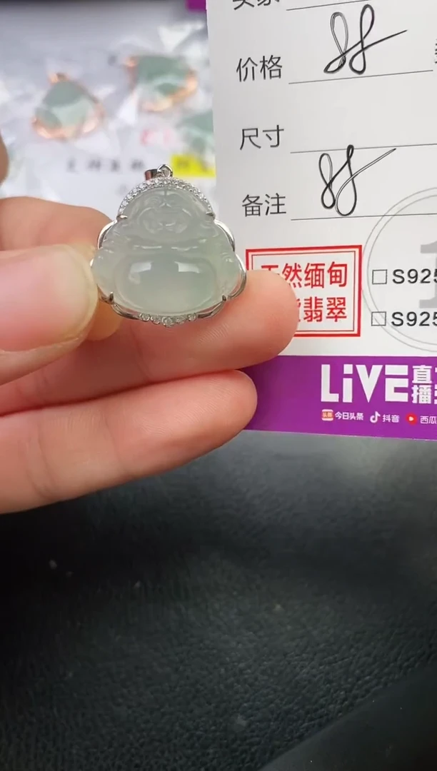 颈饰银S925镶嵌翡翠八**乐挂件