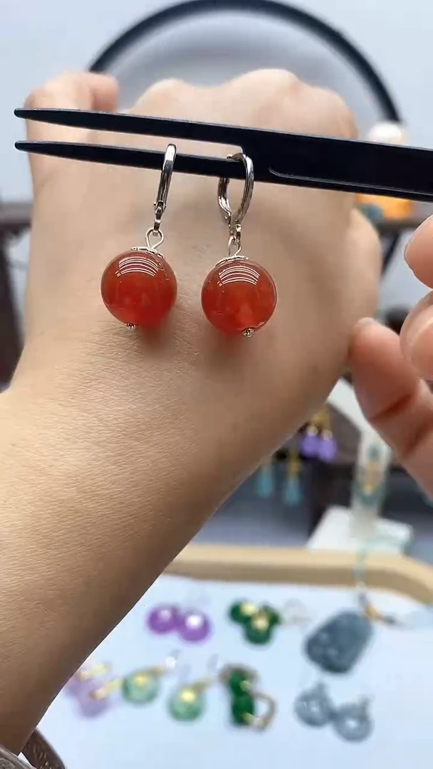南红玛瑙14K金镶嵌耳饰127