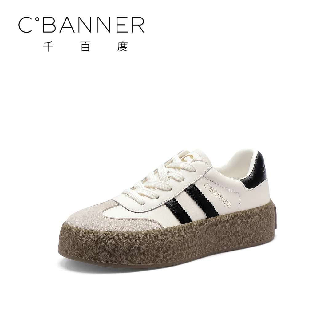 C.BANNER/千百度蛇年新款时尚百搭德训鞋2025年低帮系带休闲鞋女