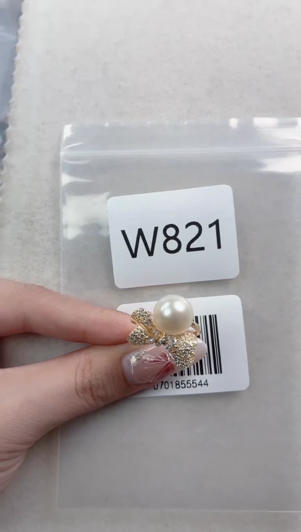 银S925镶嵌戒指海水珍珠W821