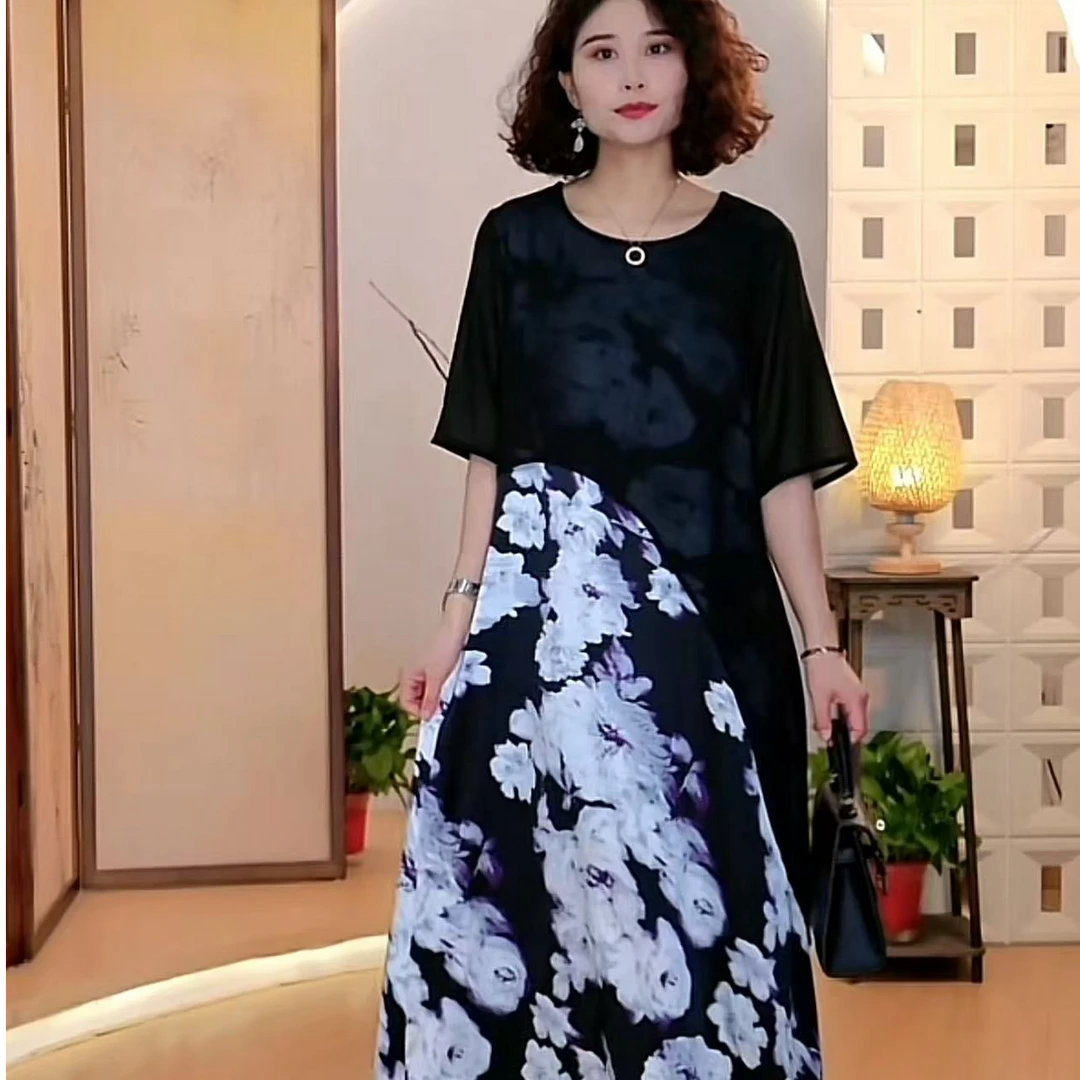 乔其纱海棠花印花连衣裙B2-45