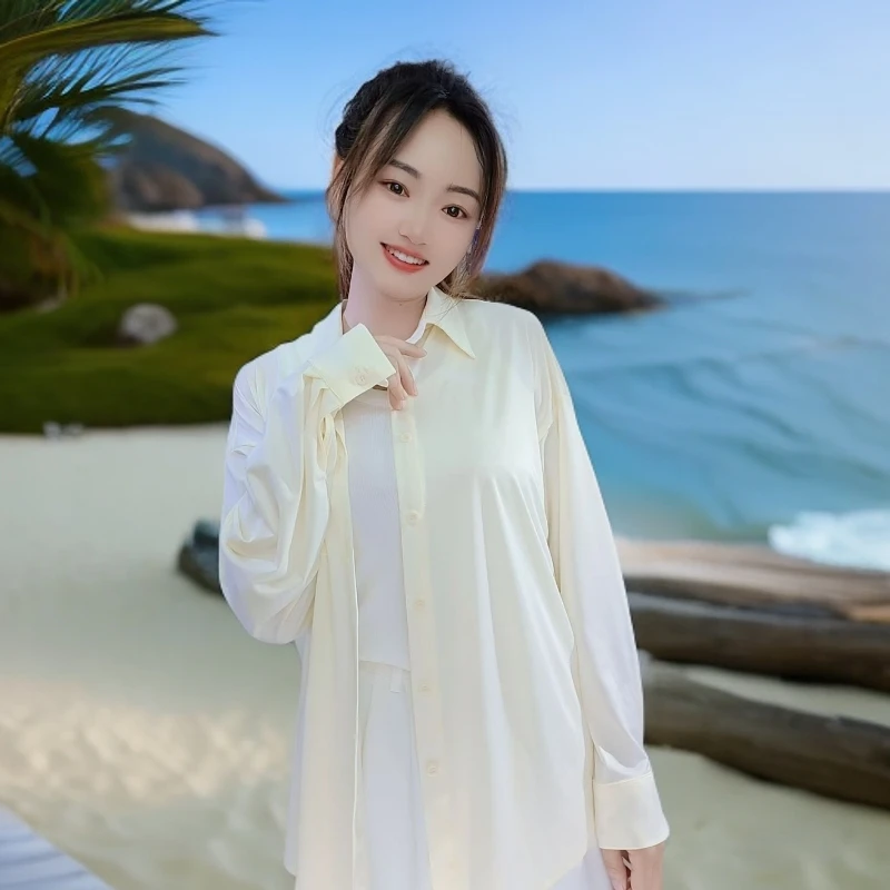 四维杰2025春夏冰丝轻薄透气微弹冰爽抗皱防紫外线防晒衬衫