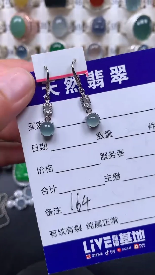 银S925镶嵌翡翠耳饰164
