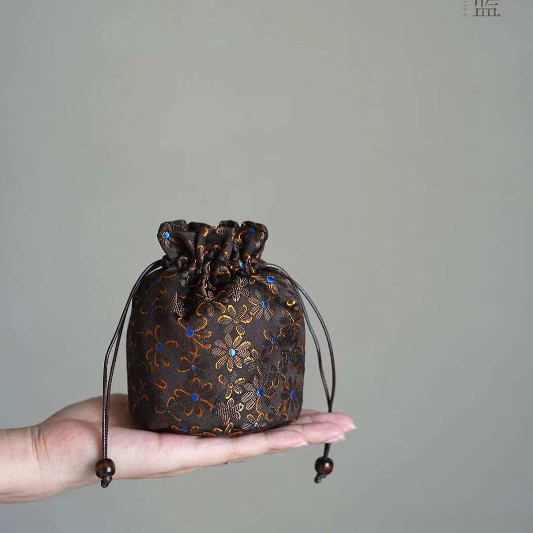【非遗甄选】【雏菊】深咖色皮绳圆口单杯袋9*12cm