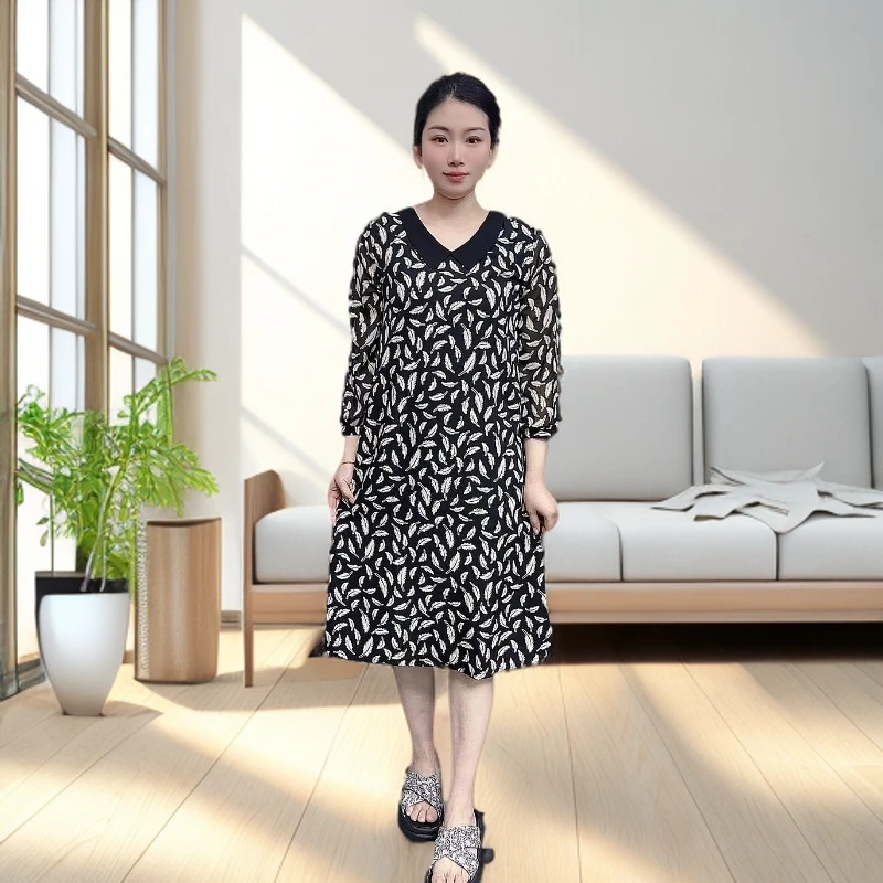 【羽毛娃娃领】2025夏季妈妈装高端连衣裙气质中年女装优雅过膝长裙