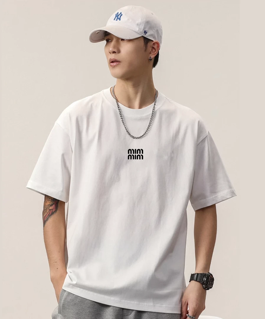 正胸mim百搭圆领时尚潮流半袖T恤休闲高级感2036重磅t恤男