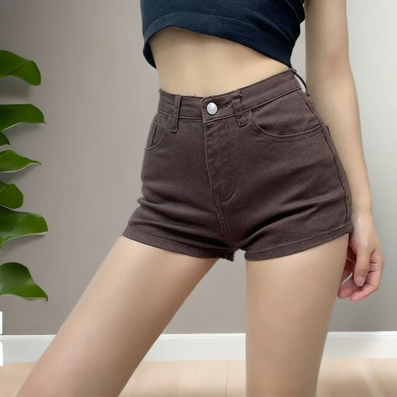 欧美ins小众高腰显瘦牛仔短裤女紧身翘臀弹力显腿长A字超短热裤夏