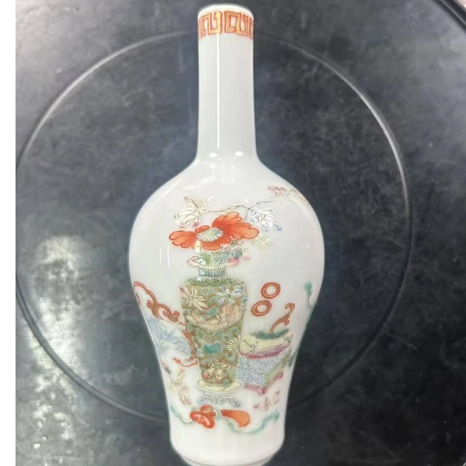 民国-粉彩博古花卉小花瓶w-