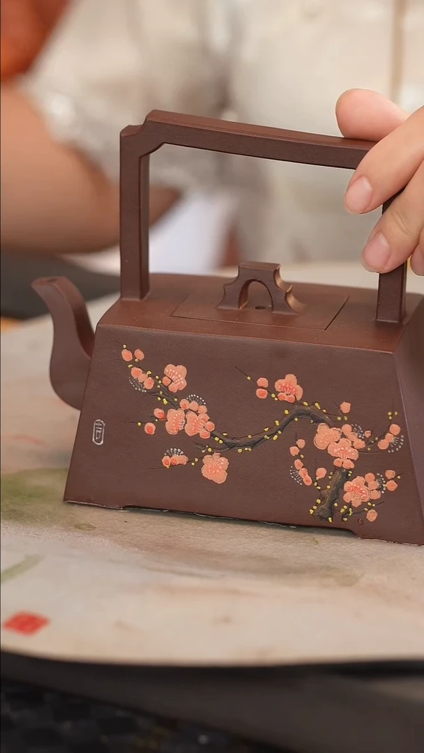 茶壶紫砂原矿手工制作提梁梅花450cc