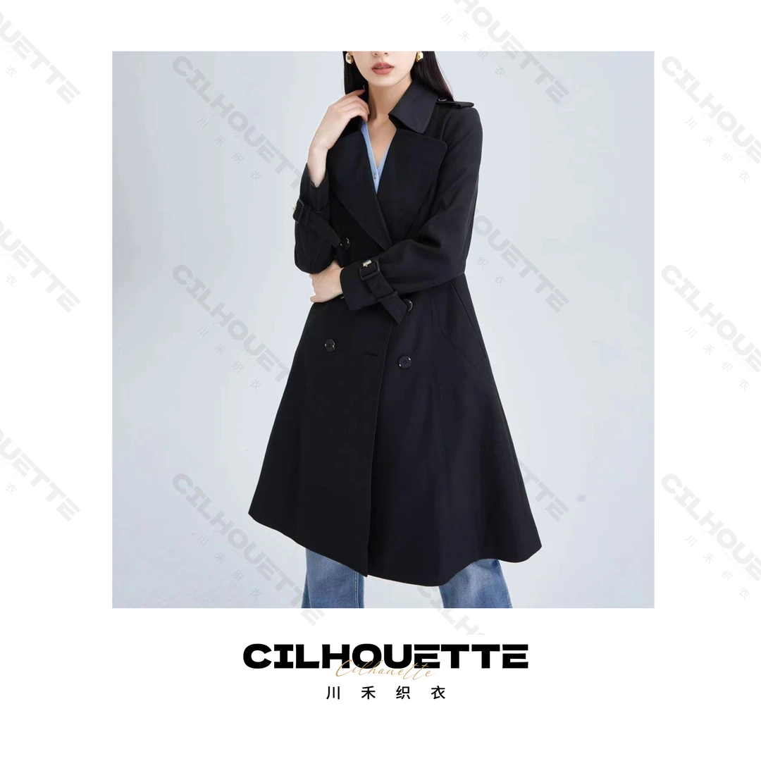 【清】川禾织衣  秋冬新款高端西装领三排扣长袖风衣外套长款