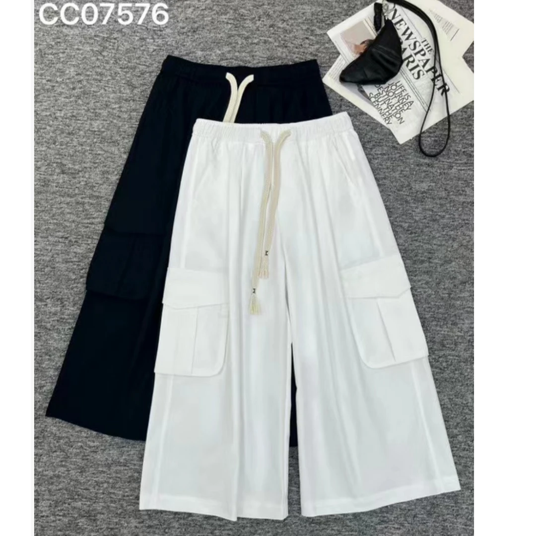 07576 薄款阔腿裤工装裤工装风休闲裤直筒时尚五分裤夏季