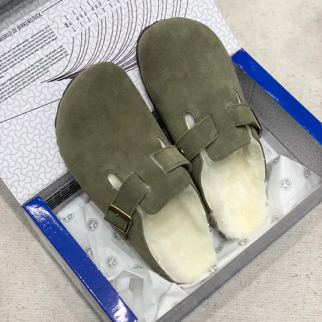 德国出口原单重工头层厚牛皮勃肯羊毛半包男女同款