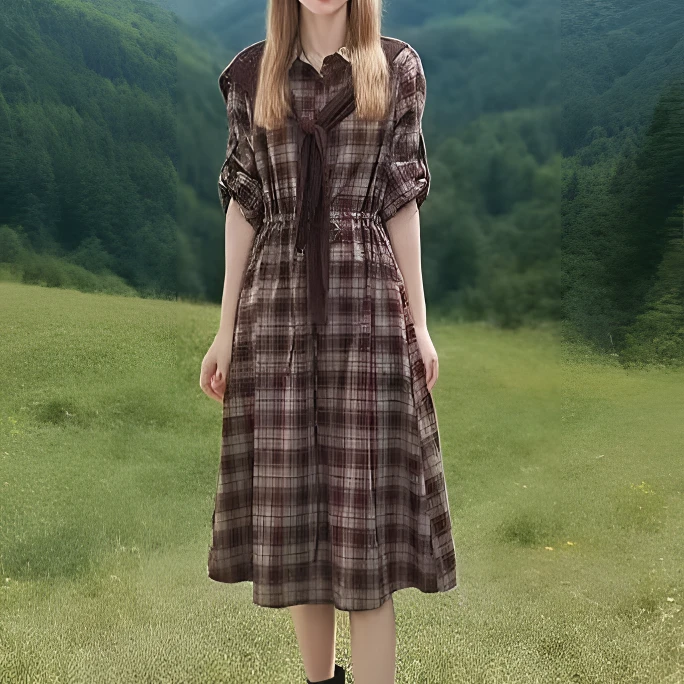 秋季新款气质收腰显瘦复古格子连衣裙女时尚
