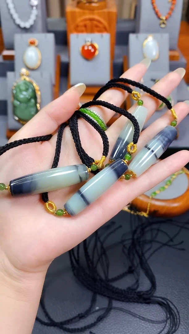 颈饰银S925镶嵌和田玉勒子珠珠吊坠-多样性发货一件