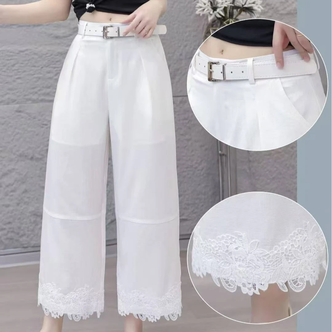 【懂你吴姐】025休闲风阔腿裤夏季百搭刺绣阔腿九分裤