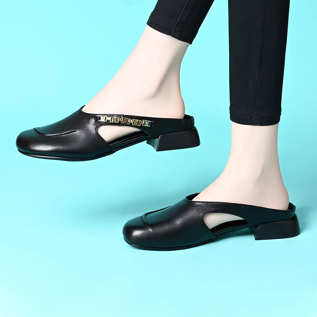 2533新款真皮百搭穆勒拖