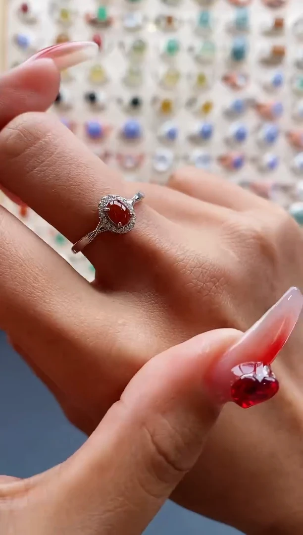 【闪购商品】翡翠戒指银S925镶嵌缅甸天然A货翡翠333 5+1