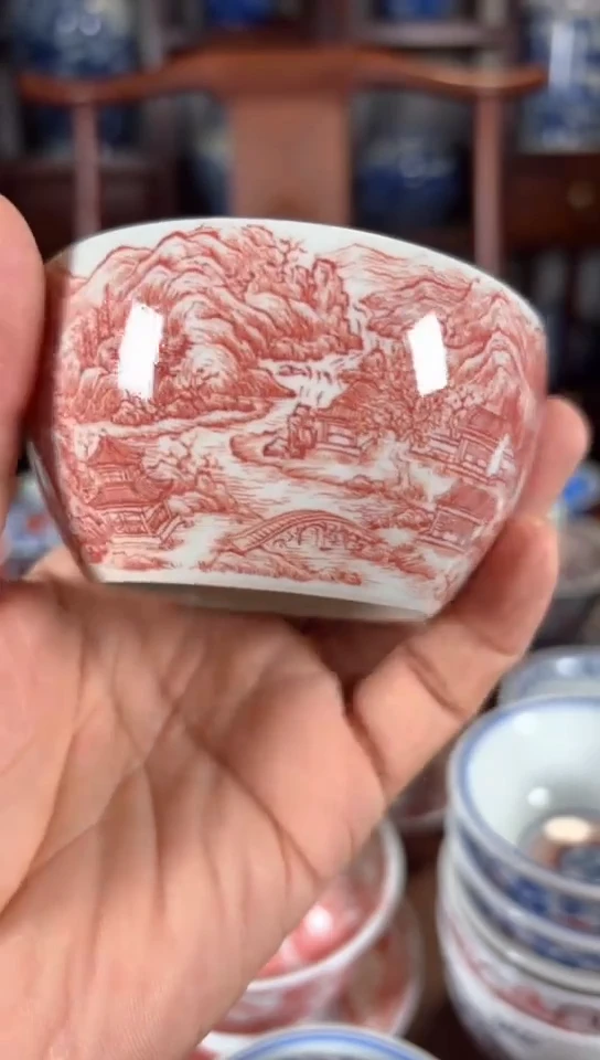 柴窑釉里红圆明园四十景杯杯
